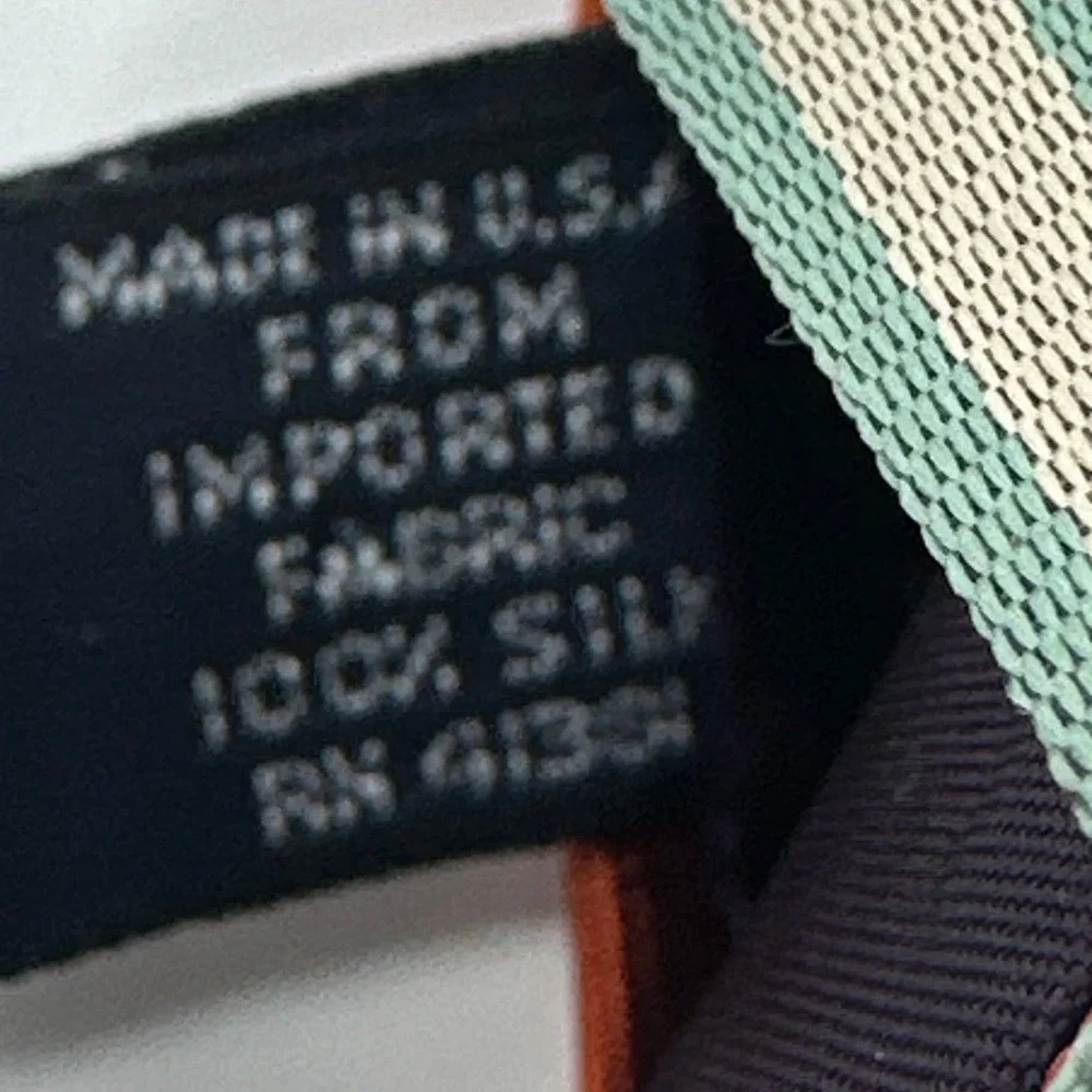 Polo Ralph Lauren Silk Tie Orange Green Repp Stripe Made in USA 3.75 Inch